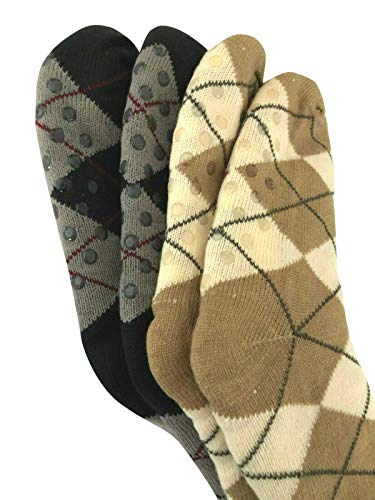 NY GOLDEN FASHION 2 Pairs Men Winter Thermal Fleece Lined Knit Thick Slipper Socks Non Skid Socks4