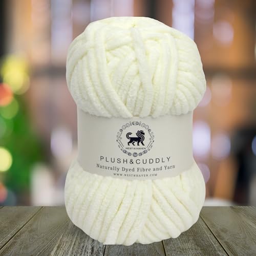 NESTNHAVEN, Wool, Plush & Cuddly, Chenille Yarn Supersoft Hand Knitting Wool Ball, (1 Ball/100 Gram Each) Ball Suitable for Craft, Babywear, Baby Blankets, 5 Bulky, Shade no - NNHB0031 (Off White) - Image 3
