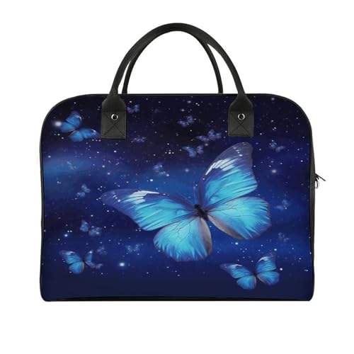 Bolso Tote Azul con Mariposas y Asa Ajustable de Nylon miniatura 1