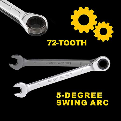 Yashong 20-Piece Sae & Metric Ratcheting Wrench Set, Professional Chrome Vanadium Steel Combination Ended Standard Kit With Portable Suspended Canvas Bag #TOP3