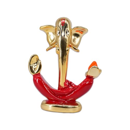 Image of Gold Plated Anchor Ganesha |Ganpati Idol for Car Dashboard, Office Desk, Home Temple & Pooja Room | Prosperity,Success,Blessings & Protection | Good Luck Murti | Height 3.3 Inch
