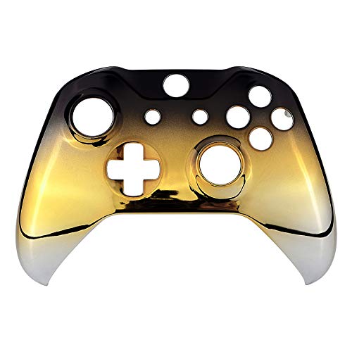 Image of eXtremeRate Tri-Color Gradients Glossy Faceplate Cover, Chrome Black Gold Silver Front Housing Shell Case Replacement Kit for Xbox One S & One X Controller (Model 1708) - Controller NOT Included