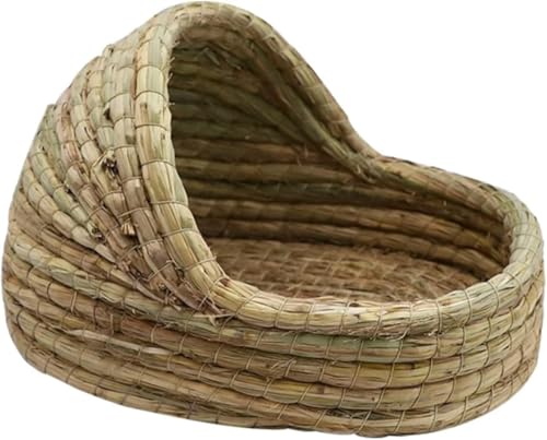 JuneSun ウサギの巣 編み込み草ハウス 小動物の隠れ場所 ペットの洞窟 モルモット 豚のアクセサリー 小動物草巣ケージ