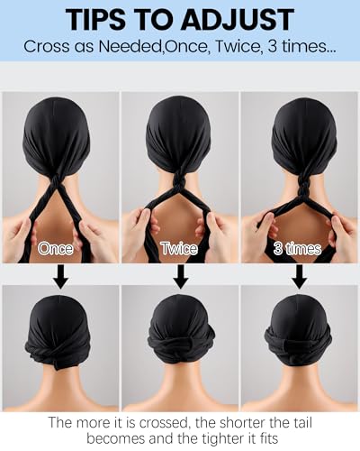 Image of Ababalaya Upgraded Satin Lined Halo Turban Durag for Men &Women Sleeping Bonnet PRE-Tied Headwraps for Hair Loss