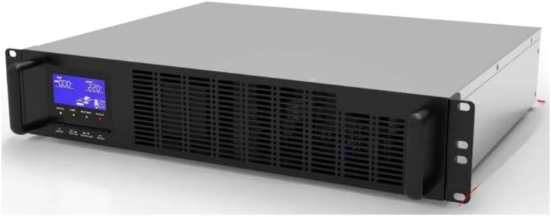 Faţă view of the UPS-CR1K Uninterruptible Power Supply, showing the blue LCD display, control buttons, and ventilation grilles.