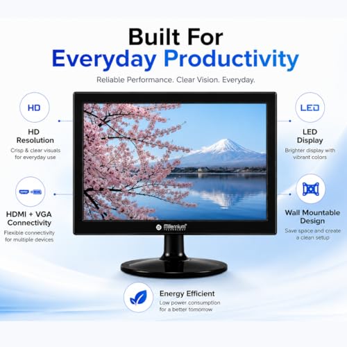 Image of 15.6 Inch HD Led Dispaly Monitor Led Monitor with VGA HDMI Ports | Wall Mountable | 16.7M Colors 5ms Response Time Slim Design (15.6, Inches)