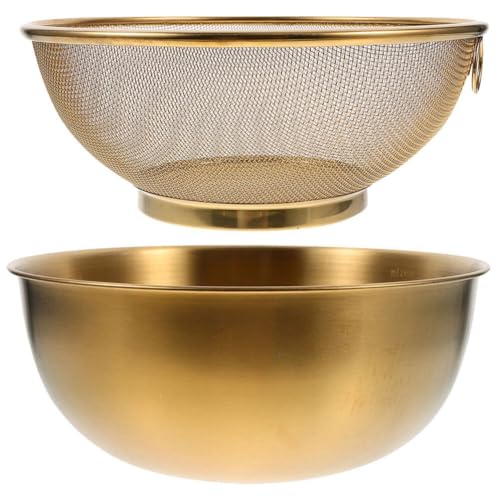 Kichvoe 2 Pezzi Scolapasta In Acciaio Inossidabile Con Ciotola Cucina Di Scarico Per E Verdura Colino Per Riso Set Per La Cucina Scolapasta Dorato