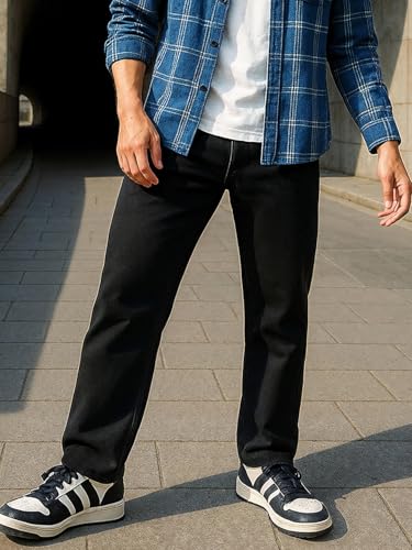 Image of Bewakoof Men's Washed Slim Straight Fit Polycotton Jeans