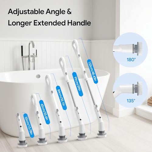 Sorpci Electric Spin Scrubber, 2025 New Cordless Cleaning Brush, Shower Cleaning Brush with 7 Replaceable Brush Heads, Power Scrubber 3 Adjustable Speeds, Detachable Long Handle & IPX7 Waterproof