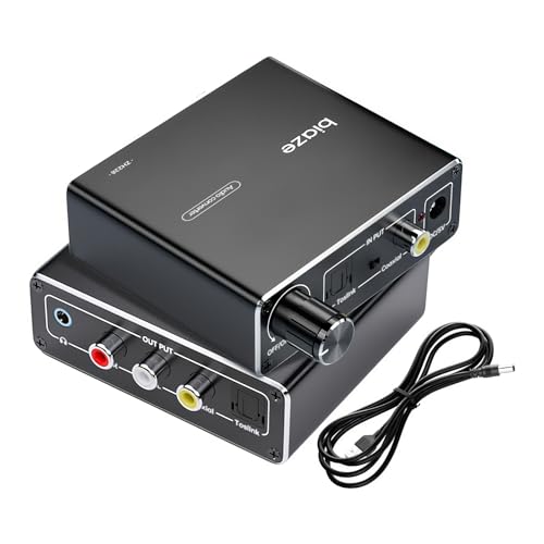192KHz Digital to Analog Audio Converter, Upgrade Volume Adjustable DAC Digital SPDIF Optical to Analog L/R RCA Converter Toslink Optical to 3.5mm Jack Adapter for HDTV, DVD, Blu-Ray Players(1 Pack)