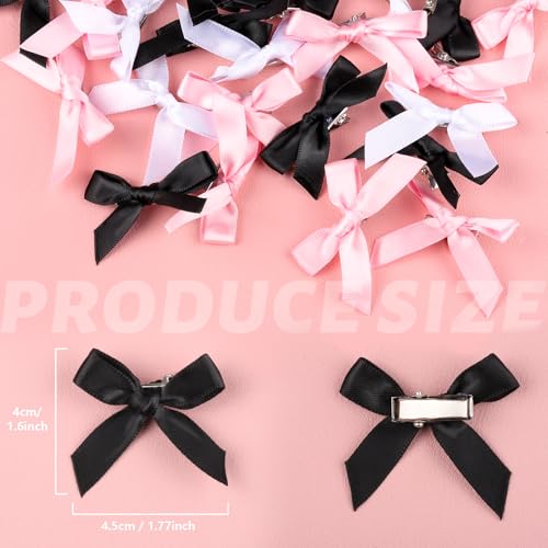 Pinzas para cabello, set de 30 moños rosa, negro y blanco miniatura 2