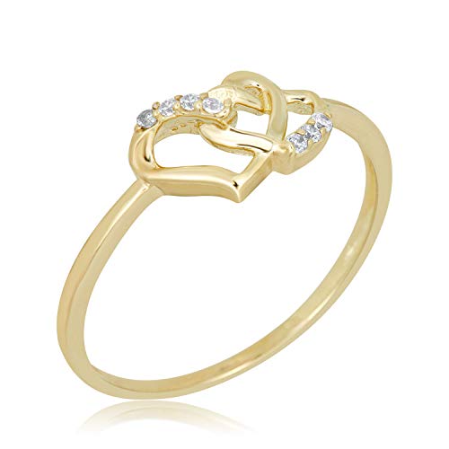 Image of AVORA 10K Gold Double Heart Ring with Simulated Diamond CZ