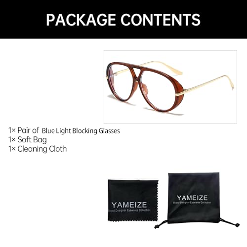 Image of YAMEIZE Oversized Blue Light Blocking Glasses Women Men Retro Pilot 70s Double Bridge Large Frame Anti Blue Light Eyeglasses