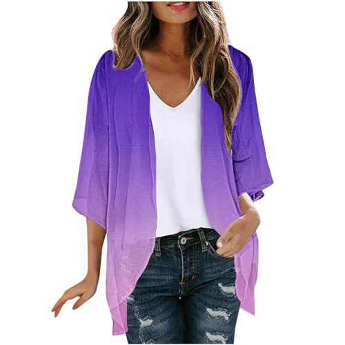 Women's Chiffon Cardigans Clearance for Ladies Tie Dye 3/4 Sleeve Casual Chiffon Tops Spring Summer Solid Open Front Blouse Tops 2024 Thin Lightweight Breathable Elegant Kimono Cardigan S-XXL