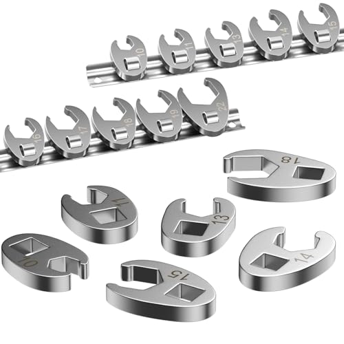 BREANIFULL 10-teiliges Maulschlüssel Steckschlüssel Drehmoment Krähenfuß-Börsenschlüssel-Satz Metrische Größen 10-22 mm Hahnenfußschlüssel Metrisches Hahnenfußschlüssel-Set mit 3/8-Zoll-Antrieb