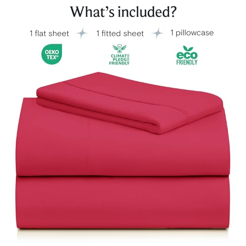 Image of LuxClub 3 PC Twin XL Sheet Set, Deep Pockets Wrinkle Free Cooling Bed Sheets Hotel Bedding for Women, Men, Kids & Teens, Includes 1 Fitted Sheet, 1 Flat Sheet and 1 Pillowcase-Silky Soft Red
