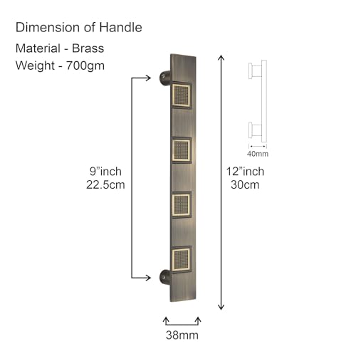 Image of COMPASS 12 inch Brass Main Door Handle | Door Handles for Main Door | Pull Handles for All The Doors of House | Office | Hotels (Pack of 1, Antique Finish)