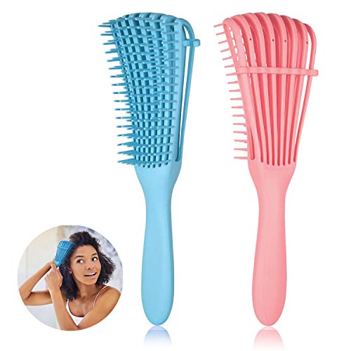 2 Pack best Tangled Brushes, Tangled Brushes for Natural Black Hair, Promote Blood Circulation and Relieve Stress, Suitable for 3a to 4c Curly Hair, Easily for Beautiful Shiny Curls (Pink, Blue)