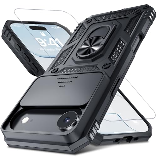 Coque pour iPhone 17 Air antichoc avec béquille et anneau de support noir