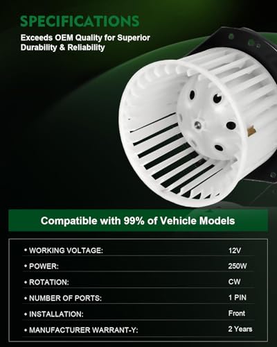 Image of HVAC Heater Blower Motor with Fan Cage for:-Chevy Tahoe 1995-1996 Camaro 1985-1988 Astro K1500 Suburban C1500 for:-GMC C1500 Suburban C2500, 1985-1996, A /C Heater Blower Motor OE# 700103