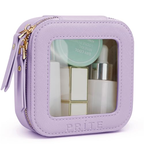 Prite Small Makeup Bag for Women Portable Clear Makeup Bag Cute Mini Waterproof Travel Cosmetic Bag with Gold Zipper for Car Essentials(Violet) Violet Mini