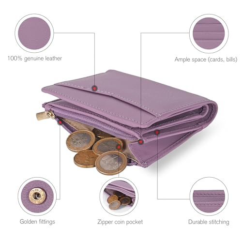 Image of Oak Leathers Leather Wallet For Women - Small RFID Coin Purse Credit Card & ID Holder for Ladies, Gift for Women's, Bifold Wallets (Baby Pink)