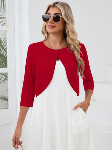 Image of Heymoments Women's 3 /4 Sleeve Casual Shrugs Lightweight Open Front Cropped Cardigan for Dresses