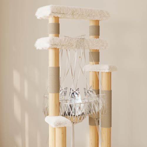 Árbol para gatos en madera maciza moderna de 70 pulgadas, blanco miniatura 3
