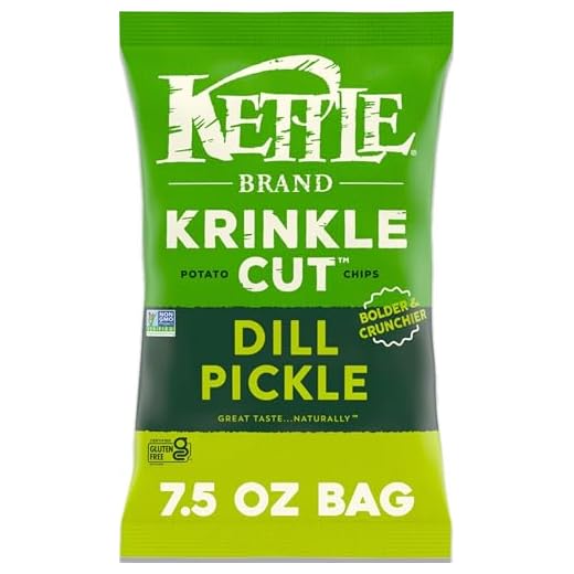 Kettle Brand Potato Chips, Krinkle Cut, Dill Pickle Kettle Chips, 7.5 Oz