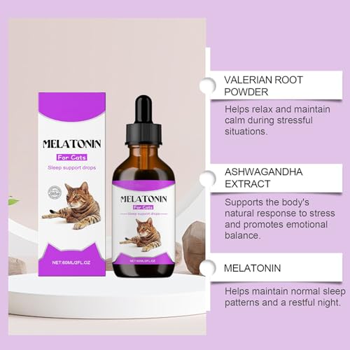 Melatoninn Für Hunde – Schlafmittel Für Hunde | 60 Ml Flüssigkeit Für Katzen | Schlafhilfe Für Haustiere | 60 Ml Beruhigungstropfen Für Katzen, Linderungshilfe | Anti-Aggressions-Schlafunterstützungse