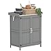 Outsunny Gartenschrank Holz, Geräteschuppen wetterfest 74x43x88cm, Gerätehaus mit Klappdach Ablagen, Arbeitsfläche, Geräteschrank, Gartenhaus Werkzeugschrank Gartenschuppen für Garten, Grau