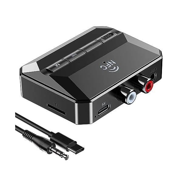 KAIY 5.3 Bluetooth Receiver for Home Stereo, Bluetooth to RCA Adapter for Stereo Receivers AUX Bluetooth Adapter, NFC-Enabled Bluetooth RCA Audio Adapter, Support USB Drive/TF Card Play Music