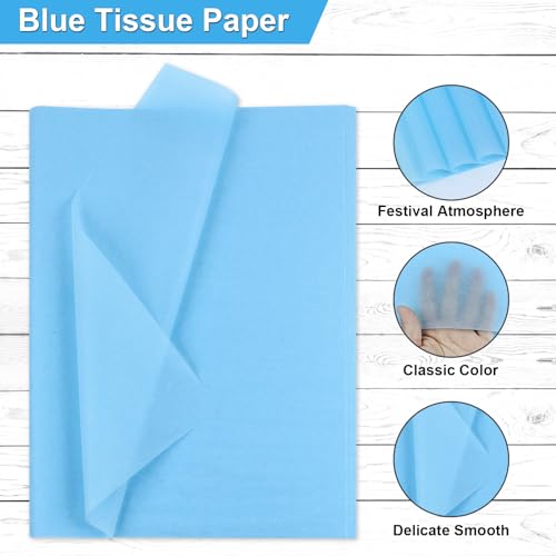 AORZIT papel de seda azul claro 80 folhas papel de seda azul claro a granel papel de seda azul de 20