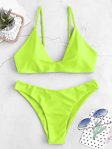 Image of ZAFUL Women's Tie Back Padded High Cut Bralette Bikini Set Two Piece Swimsuit