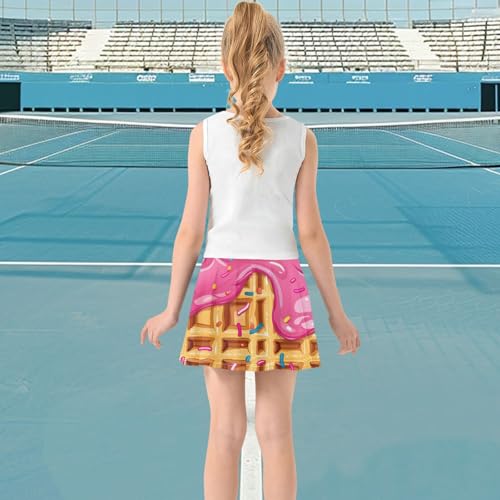 visesunny Girl's Golf Skirt Athletic Pink Waffle Ice Cream Tennis Skort Sport Activewear with Double Layer Pockets3