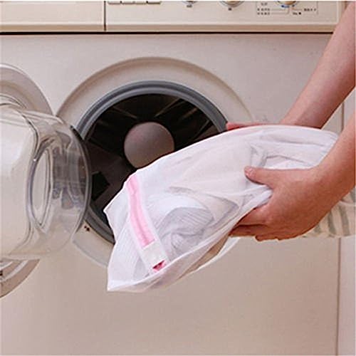 Image of Lukzer Mesh Laundry Bag for Clothes Washing Bag (Pack of 3 Pcs) White Travel Storage Organizer with Rust-Free Zipper for Delicates Blouse, Bra, Hosiery, Lingerie, Stocking & Shoe Washing Machine Bag