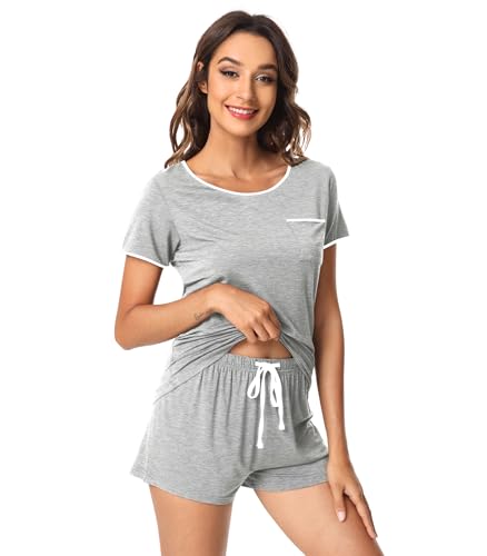 Image of WiWi Viscose from Bamboo Pajamas Set for Women Super Soft Short Sleeve Cooling Summer Plus Size Pjs Sets Sleepwear S-4X