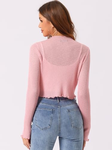 Image of Allegra K Women's Spring Crop Shrug Ruffle Trim Long Sleeve Knit Open Front Casual Bolero Cardigan