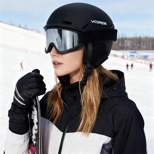 Casco Da Sci Casco Sci Per Uomo Donna Con Cuscinetti Auricolari Rimovibili Ventilazione Uv Ski Helmet Per Ski Ciclismo Sport Invernali (Nero Opaco, L) - 9