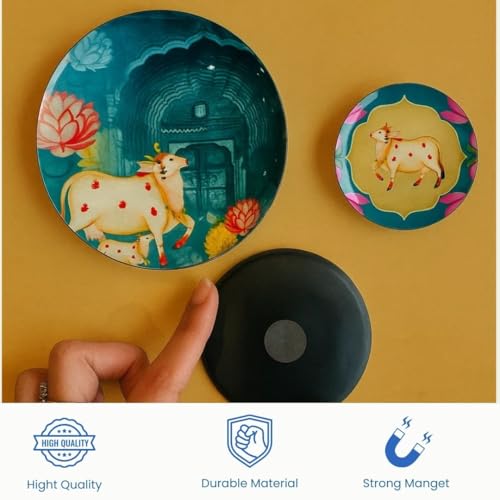 Image of RITUALISTIC Pichwai Metal Fridge Magnet |Freeze Magnet Set | Gift Items for Women and Men | Diwali & Home Decor Gift Item | Fridge Magnets Refrigerator Stylish | Perfect Souvenir Gift |Set of 3