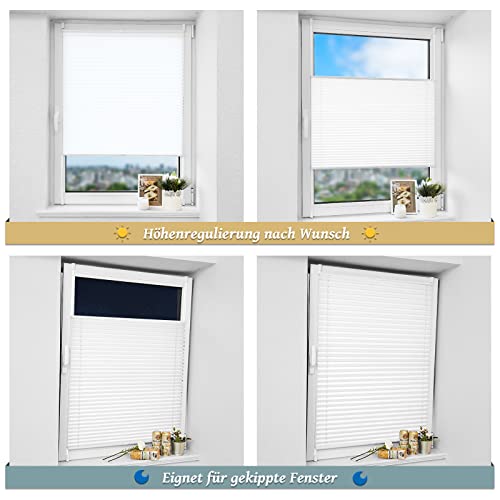 Plissee ohne Bohren Klemmfix 85x110cm(BxH) Weiß Jalousie Sonnenschutz Easyfix Faltrollo Lichtdurchlässig Rollo für Fenster & Tür
