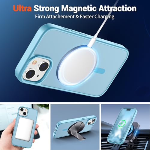 Image of SUPFINE Magnetic for iPhone 15 Case (Compatible with MagSafe) (Military Grade Drop Protection) Translucent Matte Shockproof with Anti-Fingerprint Phone Case,Light Blue