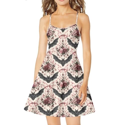 Image of Women's Spaghetti Strap Dress Summer Casual Swing Sundress Girls Beachwear Swing Mini Dress