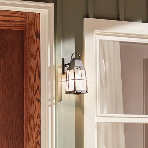 Image of Kichler Tolerand 12 inch Outdoor Wall Light in Textured Black, 1-Light Exterior Wall Sconce Porch Light with Clear Seeded Glass, (12 inch H x 5.75 inch W), 49552BKT