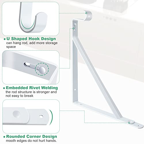 Closet Rod Bracket, 3 Pack Heavy Duty Closet Rod Support 11×10.2×1 Inch, White Closet Shelf & Rod Brackets Holder, Wall Mounted Shelf Rod Hangers Hooks With Screw #TOP2