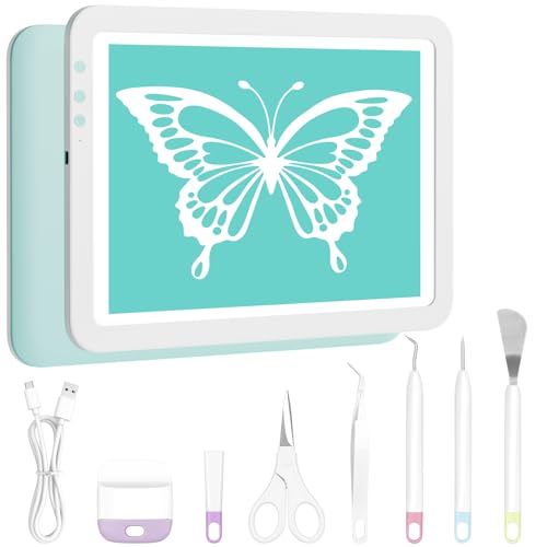 Rechargeable A4 Light Board with Weeding Tools Set and Accessories for Vinyl Bawaslom Ultra-Thin & Bright Light Pad for Vinyl Weeding with 3 Colors & 6-Level Brightness for Diamond Art Tracing