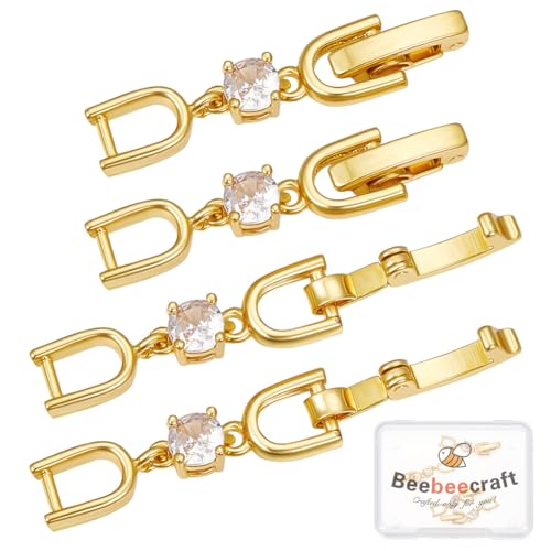 Beebeecraft 1 Box 6pcs Bracelet Extender Clasps 18K Gold Plated Cubic Zirconia Crystal Fold Over Extension Clasps for DIY Jewellery Necklace Crafts Making