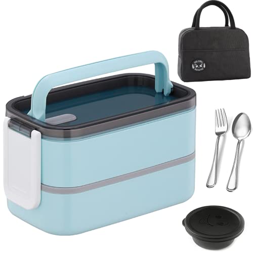 Bento Box Boîte à déjeuner pour enfants et adultes 1400 ml - Anti-fuite - Boîte à déjeuner - Boîte à déjeuner avec compartiments - Bleu Cover