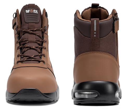 Image of LARNMERN Steel Toe Work Boots Men Water Resistan Shoes | Safety Toe High Top Sneaker Side Zipper Industrail Boot Hiking Tactical Shoe