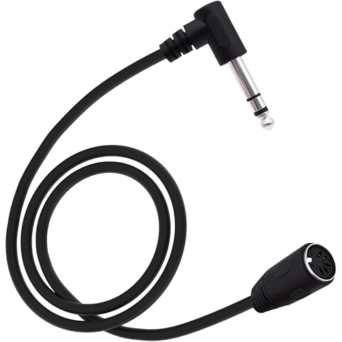 YARCHONN MIDI Din 5Pin to 6.35mm 1/4 Cable Din 5 Pin Female to 1/4 Inch Male 90 Degree Right Angle Plug TRS Stereo Audio Adapter Cord for Speaker Amplifier Mixer MIDI Keyboard-1.5M/4.9FT